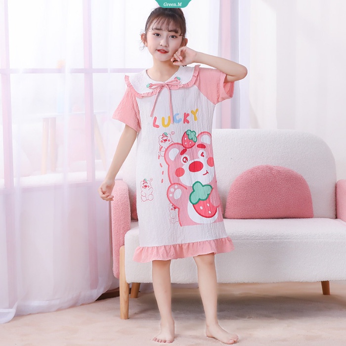 Pink Lotso Cinnamoroll Váy Ngủ Tay Ngắn Thoải Mái Mùa Hè Mát Mẻ Cho Bé Gái