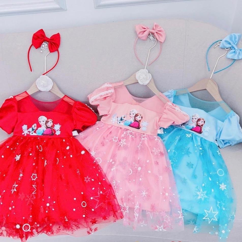 Váy elsa công chúa tặng kèm bờm chất lụa mềm