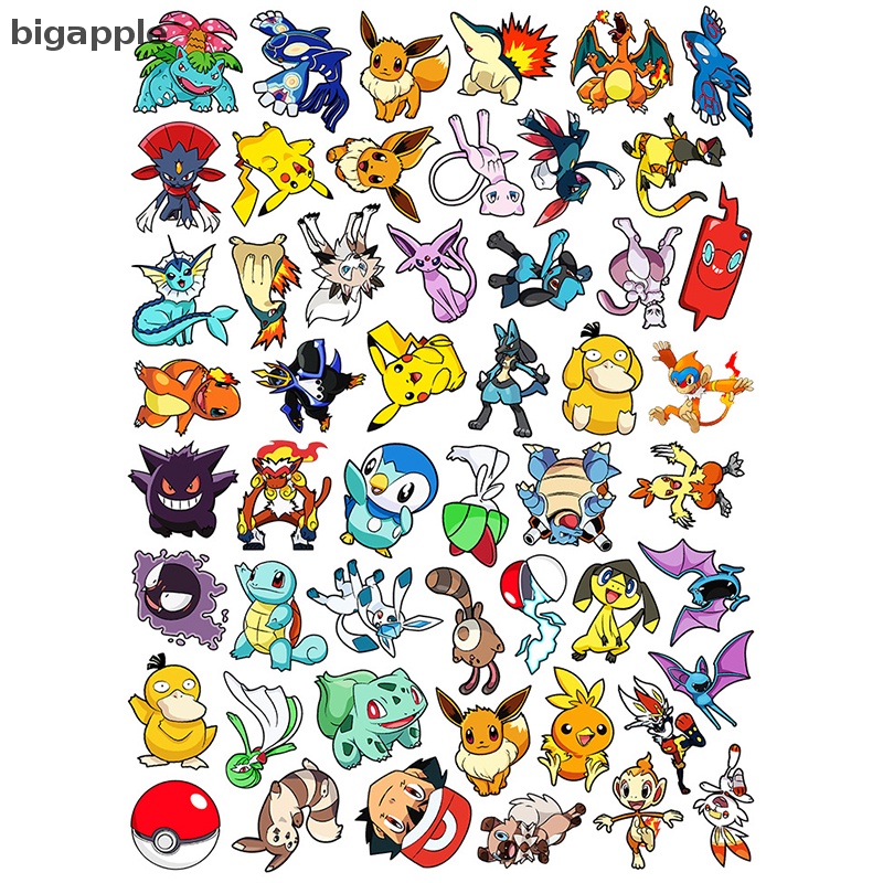 Bộ 50 Sticker Pokemon Nhật Bản Dùng Để Trang Trí Đàn Ghita Laptop Tiện Dụng