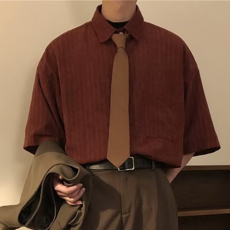 Áo Sơ Mi Tay Dài Màu Trơn Dáng Rộng Thời Trang Mùa Hè Hàn Quốc Cho Nam