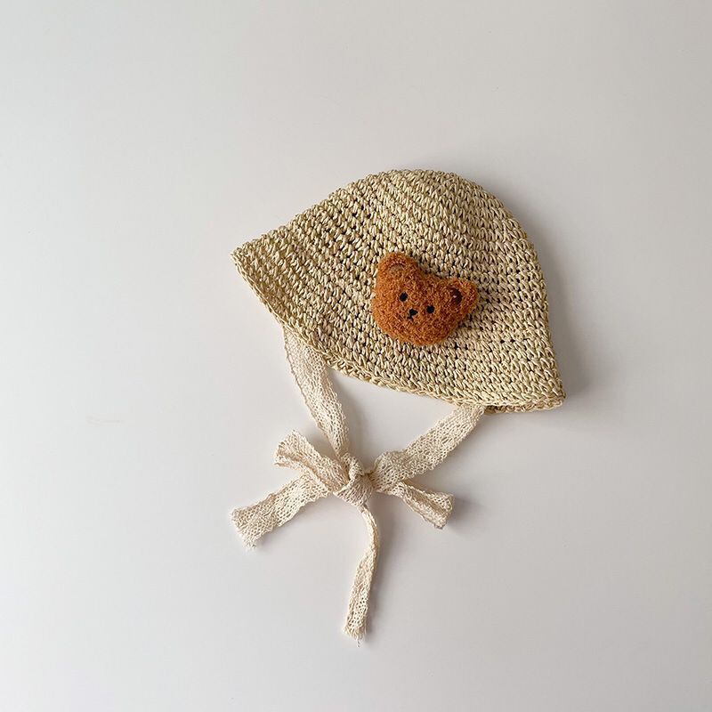 Mũ Nón Cói Mềm, Dáng Bucket Phong Cách Hàn Quốc, Đính Gấu Bông Xù Dễ Thương, Có Dây Cột Chất Liệu Ren Điệu Đà Cho Bé Yêu