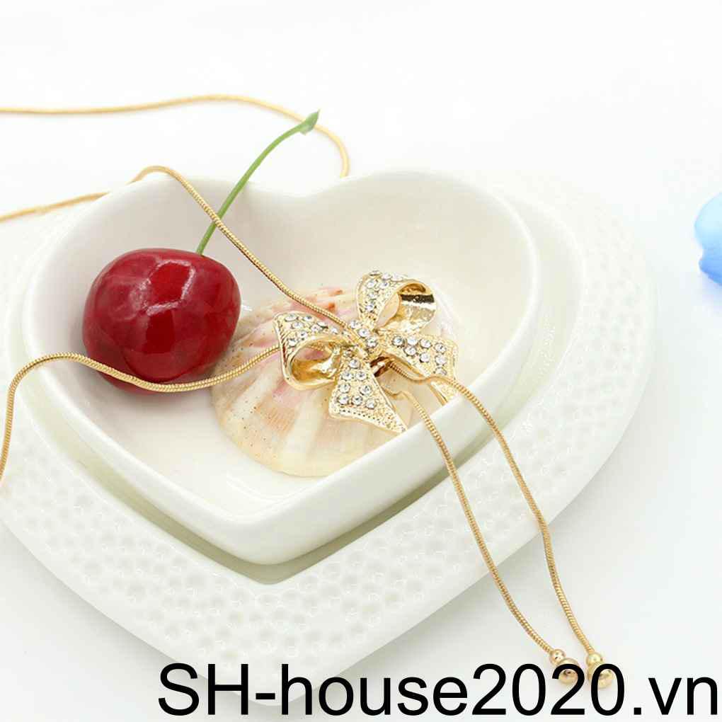 Vòng cổ Dài Mặt Nơ Đính Đá Pha Lê Thời Trang