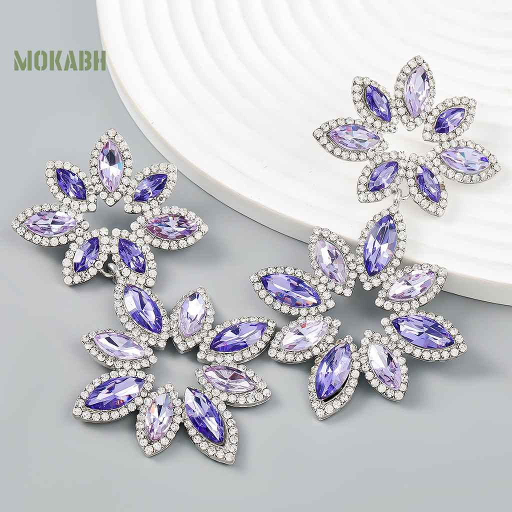 1 Đôi Bông Tai Nhiều Lớp Hình Hoa Lá Đính Đá Sang Trọng