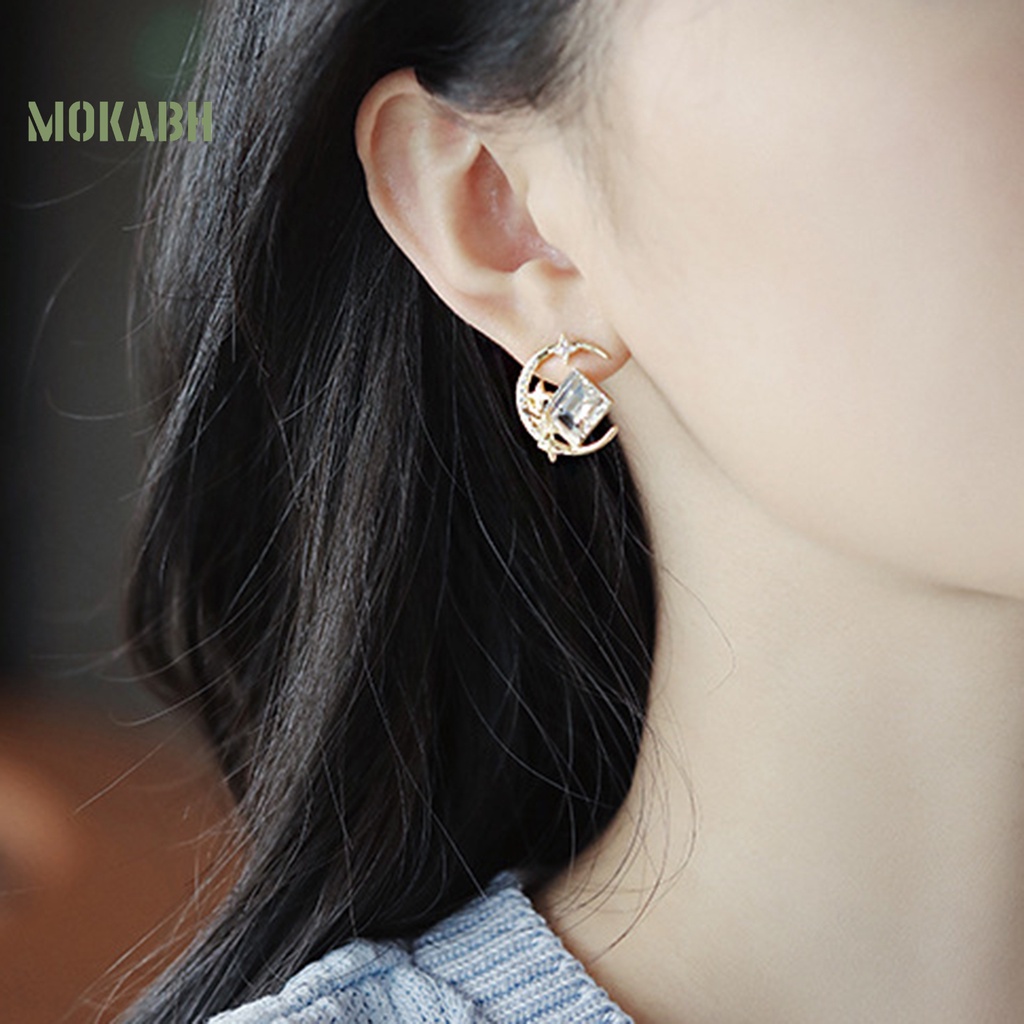 1 Đôi Bông Tai Hợp Kim Hình Ngôi Sao Mặt Trăng Lấp Lánh Chống Oxy Hóa Thân Thiện Với Da Không Gây Kích Ứng Phong Cách Hàn Quốc Dành Cho Nữ