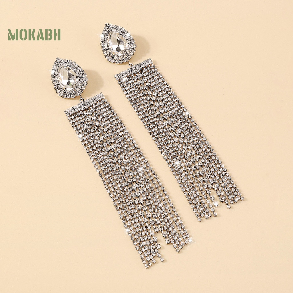 1 Đôi Bông Tai Dáng Dài Hình Giọt Nước Đính Pha Lê Thời Trang