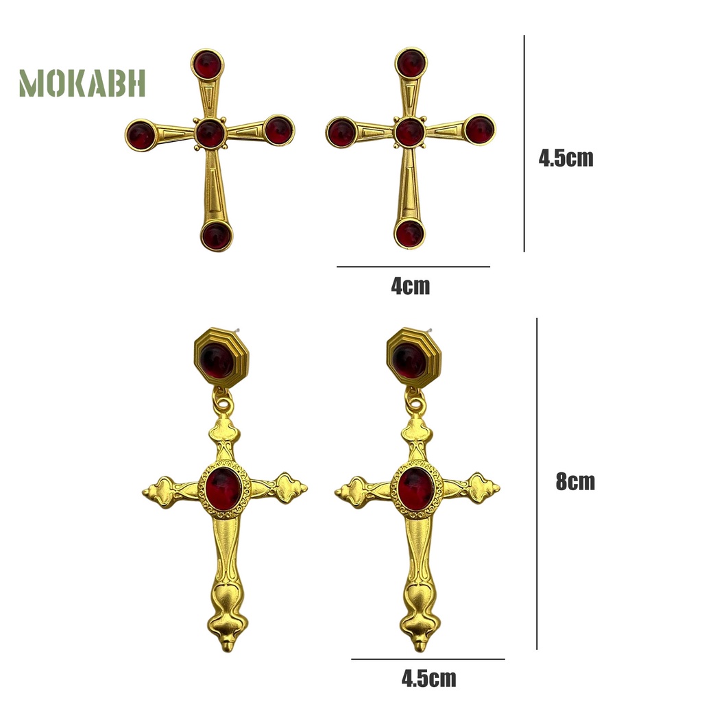 1 Đôi Bông Tai Hình Thánh Giá Bằng Thủy Tinh Màu Sang Trọng Phong Cách Trung Cổ Dành Cho Nữ