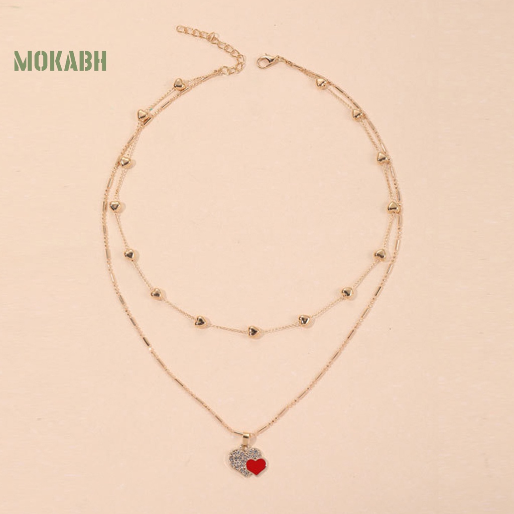 Vòng cổ Hai Lớp Hình Trái Tim Đính Đá Có Thể Điều Chỉnh Độ Dài Nhẹ Nhàng