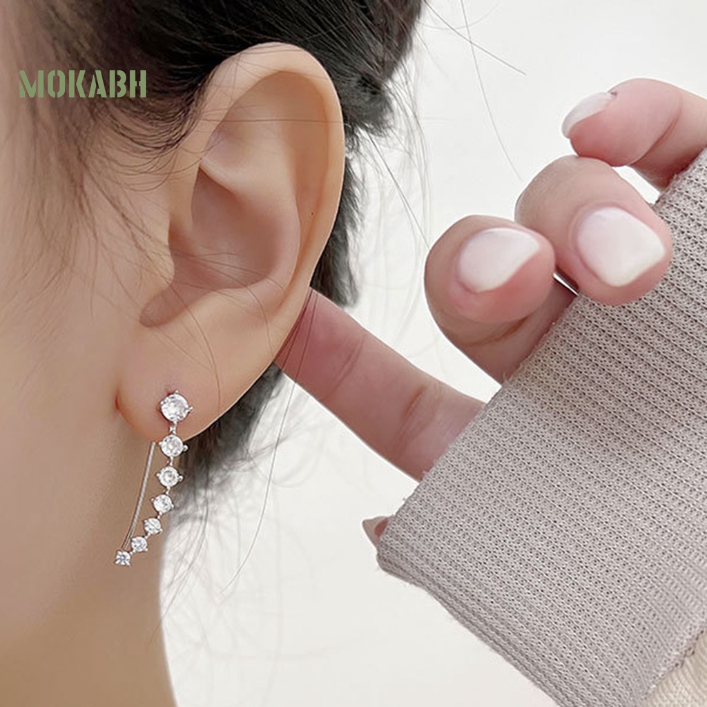 1 Đôi Bông Tai Xỏ Lỗ Đính Đá Zircon Một Hàng Chống Phai Màu Thời Trang