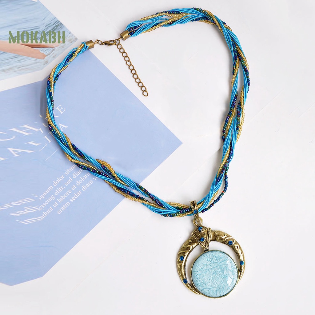 Vòng cổ Chuỗi Hạt Tròn Nhiều Lớp Chạm Khắc Phong Cách Bohemian Cổ Điển Thời Trang Cho Nữ