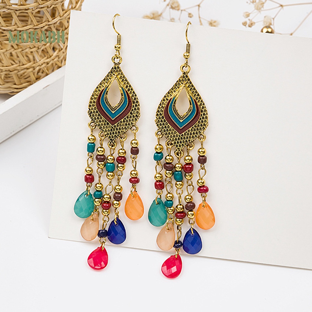 1 Đôi Bông Tai Thả Dài Xỏ Hạt Rỗng Kiểu Trung Hoa Cổ Điển Dễ Phối Đồ