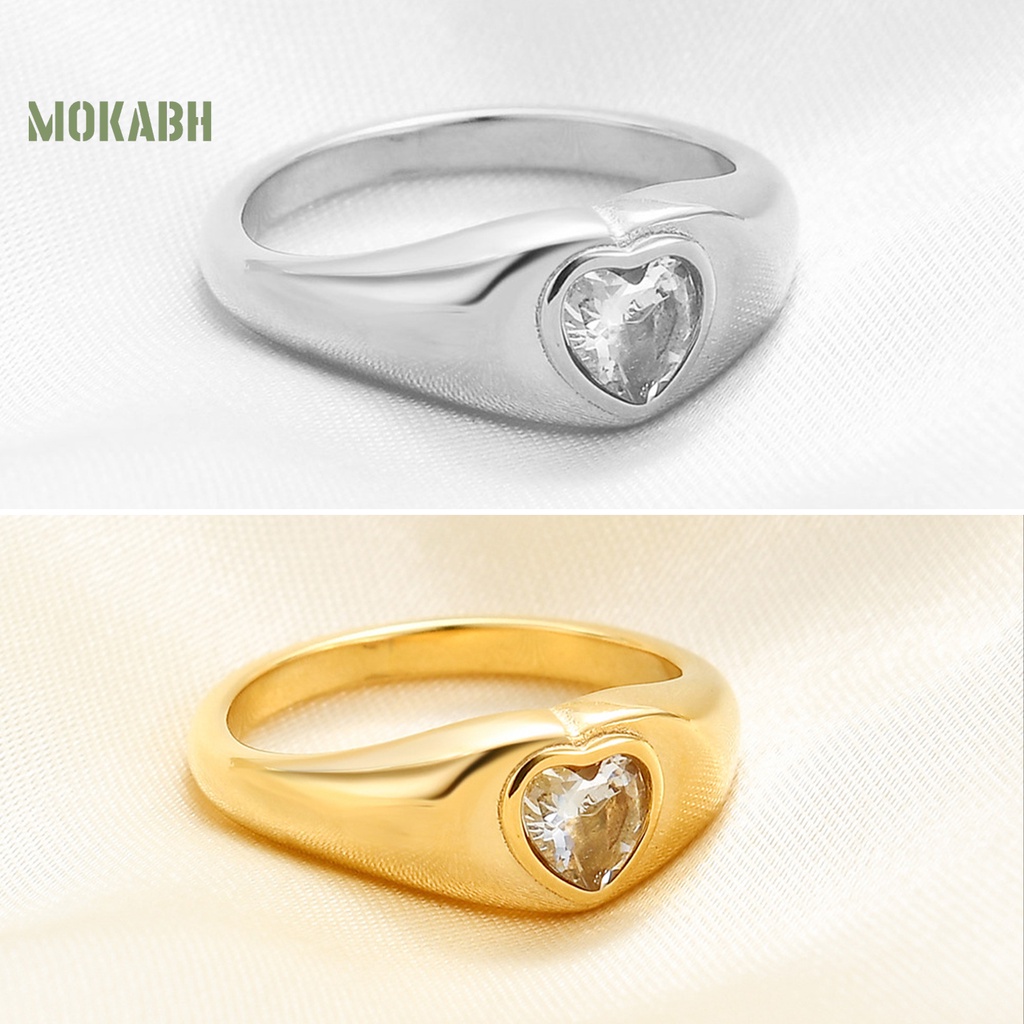 Nhẫn Hình Trái Tim Bằng Thép Không Gỉ Không Gây Dị Ứng Đính Đá Thời Trang Dành Cho Nữ