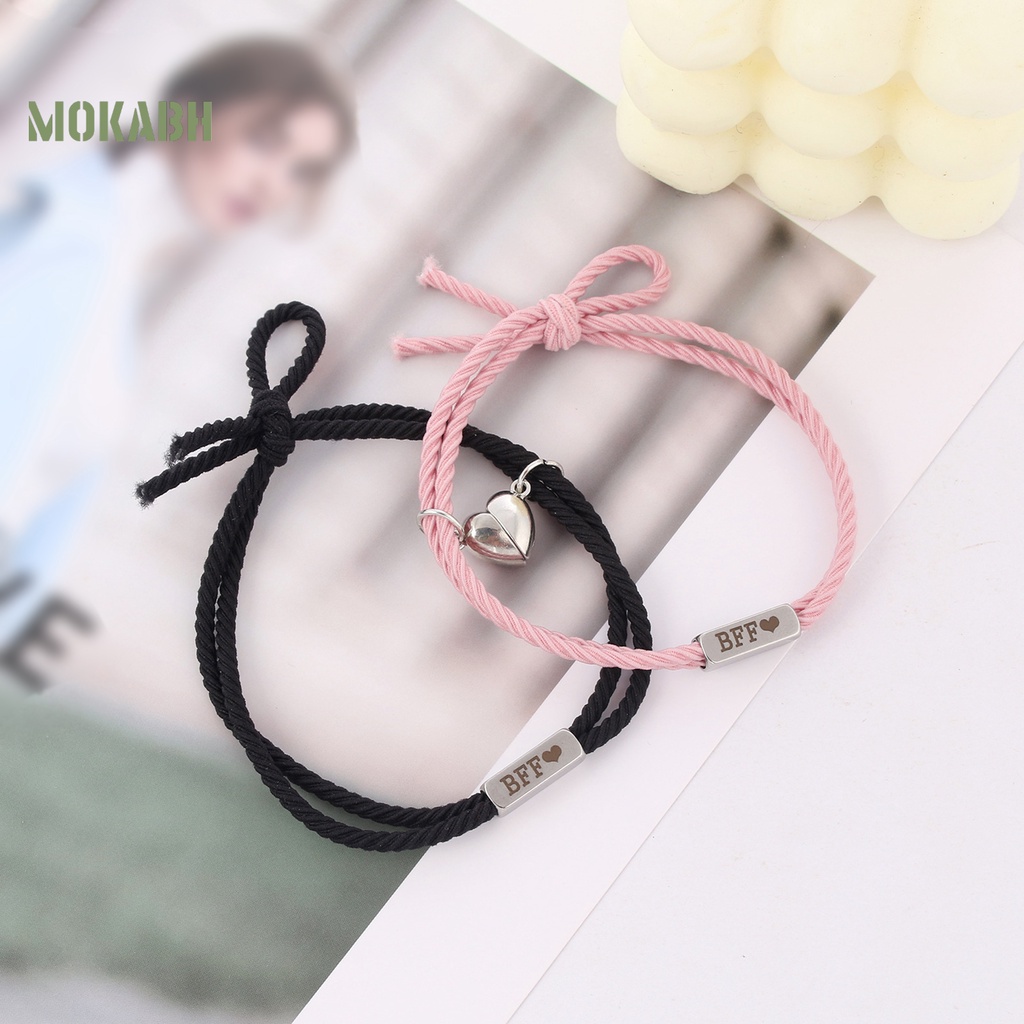 1 Cặp Vòng Tay Dây Thun Thắt Nút Co Giãn Mặt Trái Tim In Chữ BFF Thời Trang Dành Cho Nam Nữ