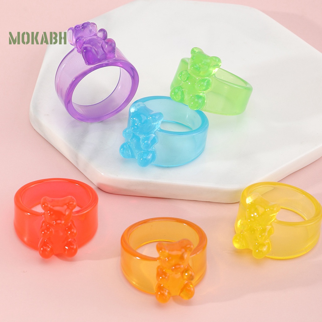 [Mới] Nhẫn Acrylic Trong Suốt Màu Kẹo Hình Gấu Nhỏ Phong Cách Hàn Quốc Cho Nữ