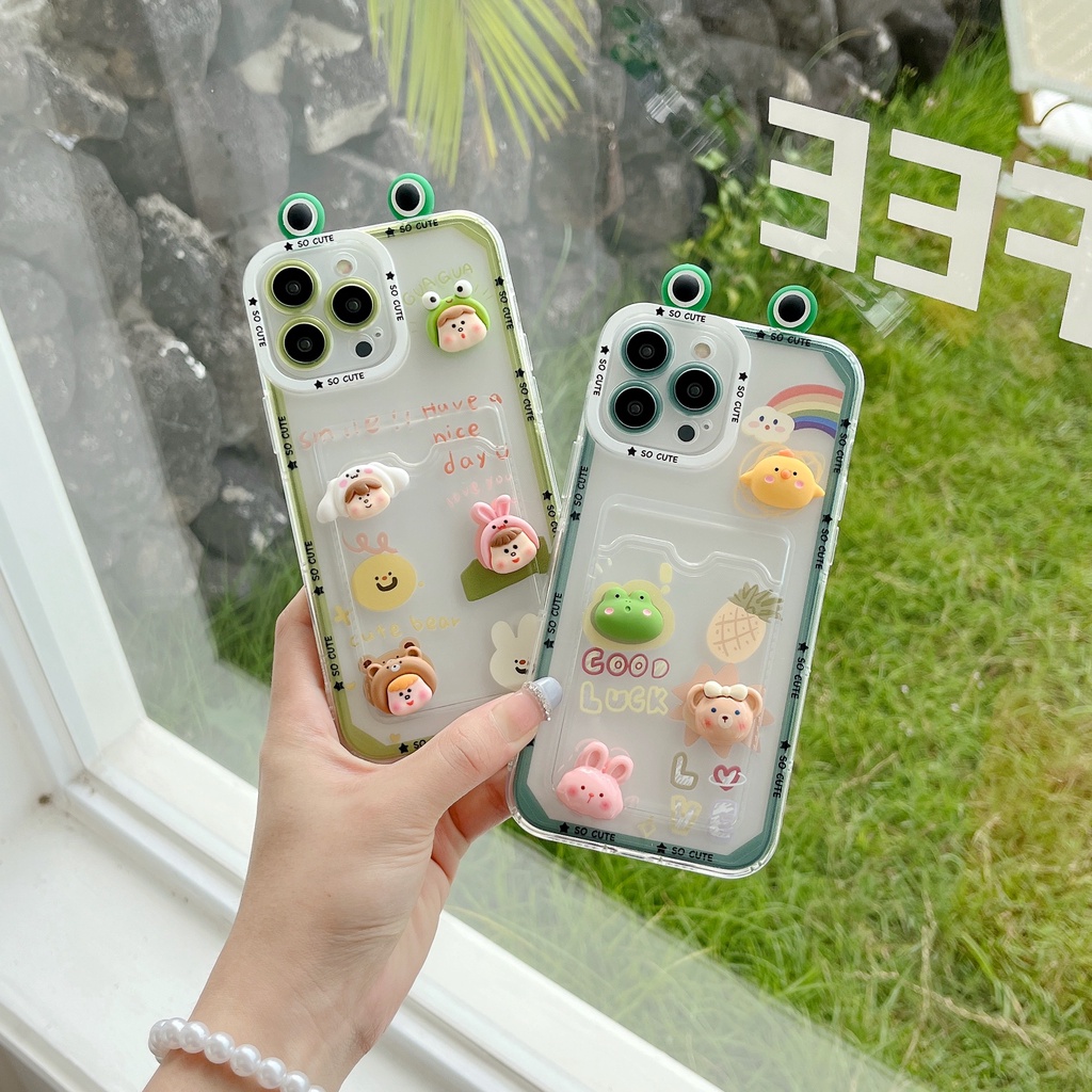 Ốp Điện Thoại TPU Mềm Trong Suốt Hình Động Vật Dễ Thương Có Ngăn Đựng Thẻ Cho iPhone 14 13 12 11 Pro XR XS Max 7 8 Plus