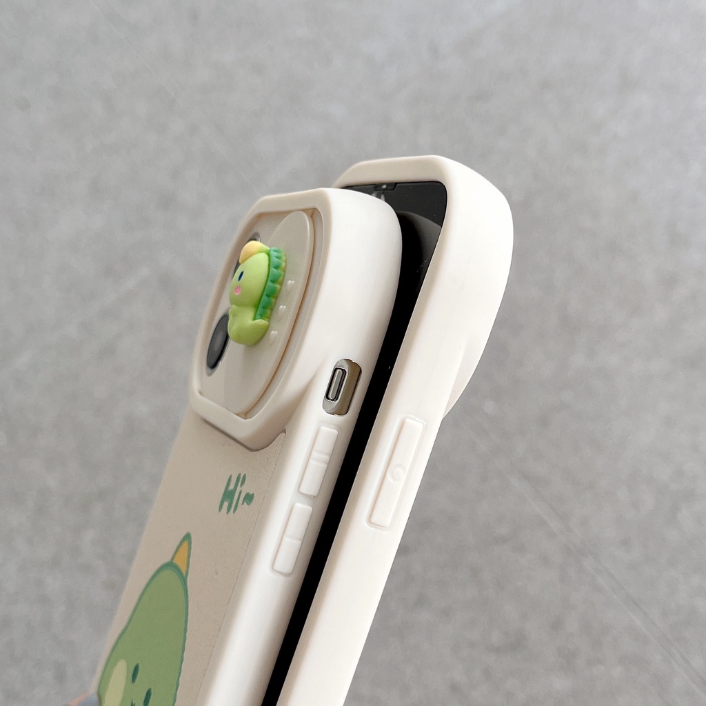 Ốp Điện Thoại Silicon TPU Mềm Hình Khủng Long Hoạt Hình 3D Có Nắp Trượt Bảo Vệ Camera Cho iPhone 13 12 11 Pro Max 14 Plus