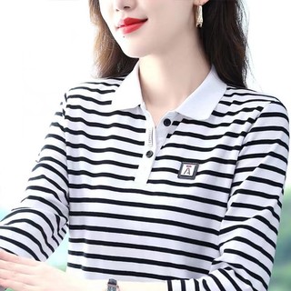 Áo thun polo tay dài sọc ngang plus size cho nam và nữ