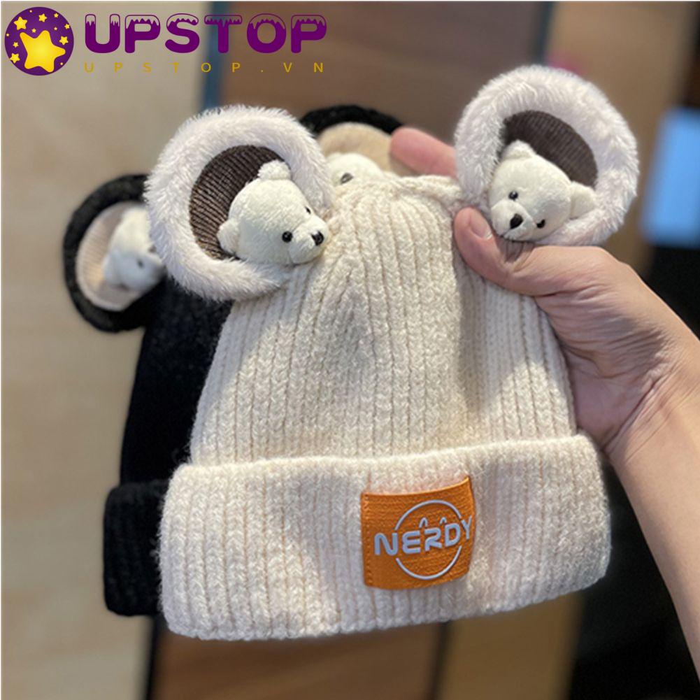 Mũ Beanie Tai Gấu Màu Trơn Dễ Thương Cho Nữ