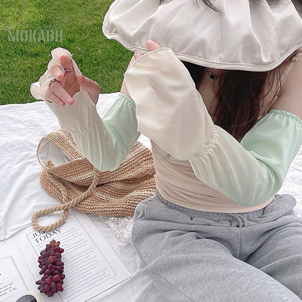 1 Cặp Găng Tay Chống Nắng Bằng Lụa Lạnh Thấm Hút Mồ Hôi Thoáng Khí Màu Sắc Gradient Độ Co Giãn Cao Dành Cho Nữ