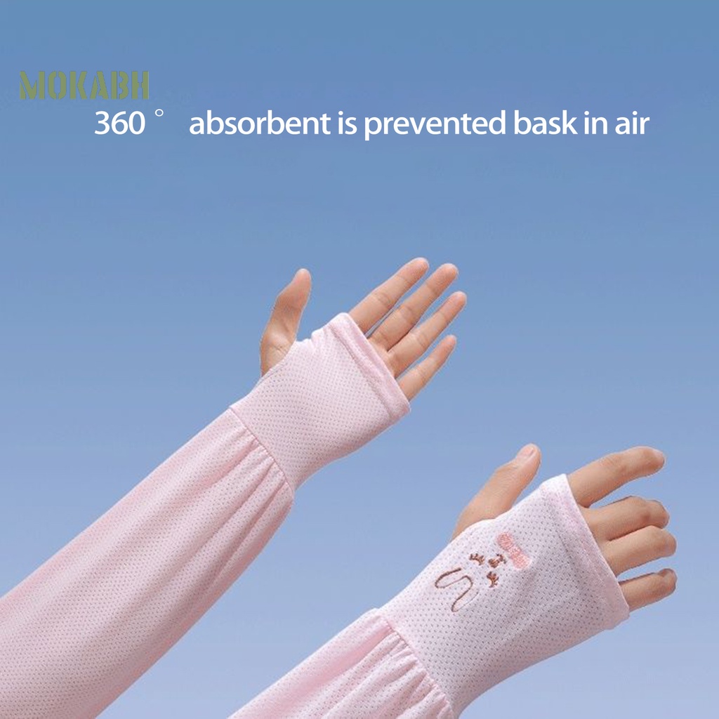 1 Cặp Găng Tay Chống Nắng Chống Tia UV Thoáng Khí Thấm Hút Mồ Hôi Thêu Hình Thỏ Dễ Thương