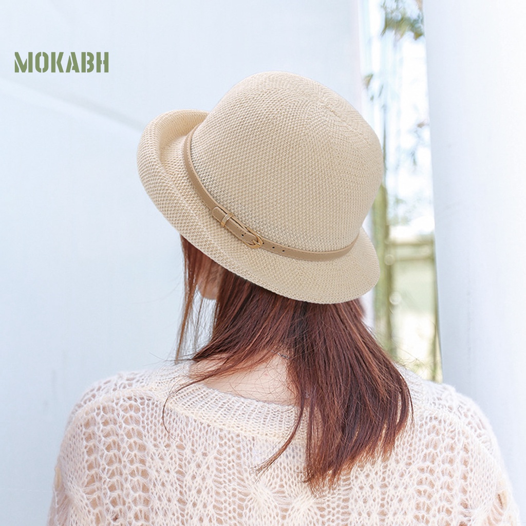 Mũ Chống Nắng Dệt Kim Mỏng Thoáng Khí Màu Trơn Có Thắt Lưng Uốn Cong Thời Trang Đi Biển Mùa Hè Cho Nữ