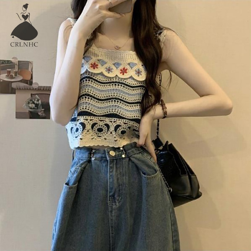 Áo Dệt Kim Sát Nách Thêu Họa Tiết Khoét Lỗ Thời Trang Mùa Hè Cho Nữ vn