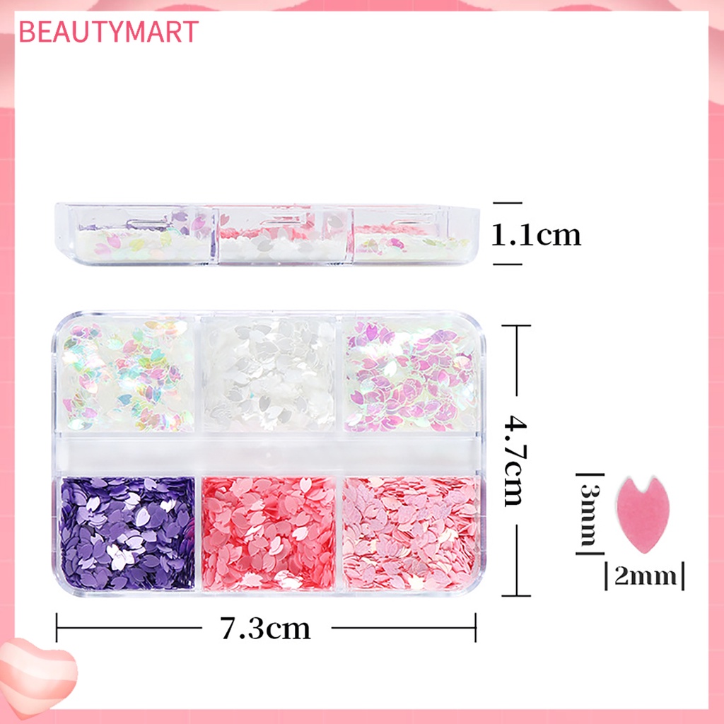 1 Hộp Kim Tuyến Lấp Lánh Hình Lá Phong 6 Ngăn Không Phai Màu Sắc Sống Động Trang Trí Móng Tay Nghệ Thuật