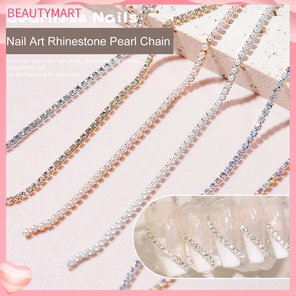 Set 6 Phụ Kiện Chuỗi Ngọc Trai / Kim Loại Trang Trí Móng Tay Nghệ Thuật DIY