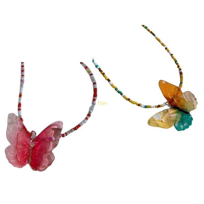 Flgo Vòng cổ Mặt Hình Bướm Nhiều Màu Sắc Phong Cách Cổ Điển Y2K