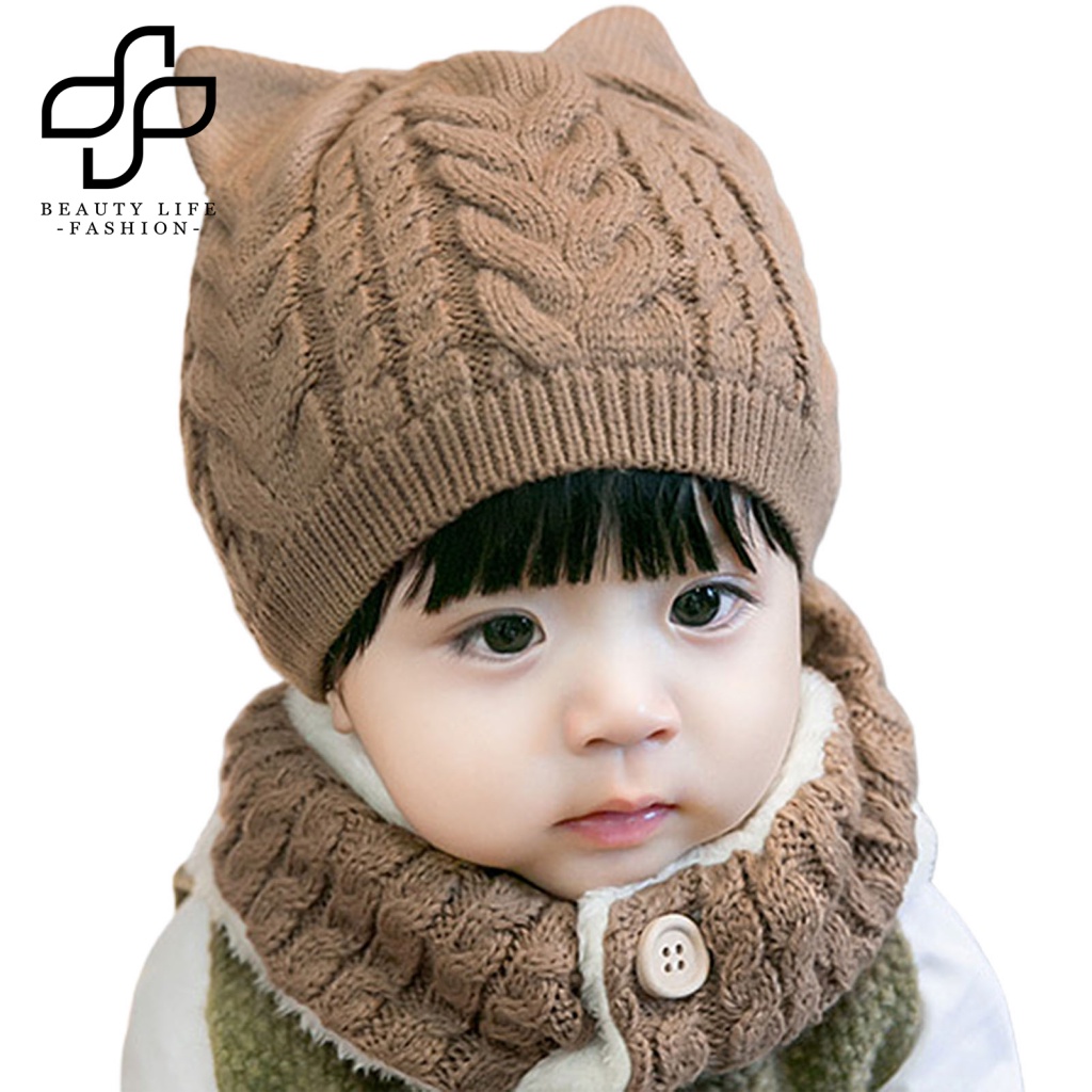 Bộ 2 Khăn Quàng Cổ Dệt Kim Giữ Ấm Tai Dễ Thương Cho Bé