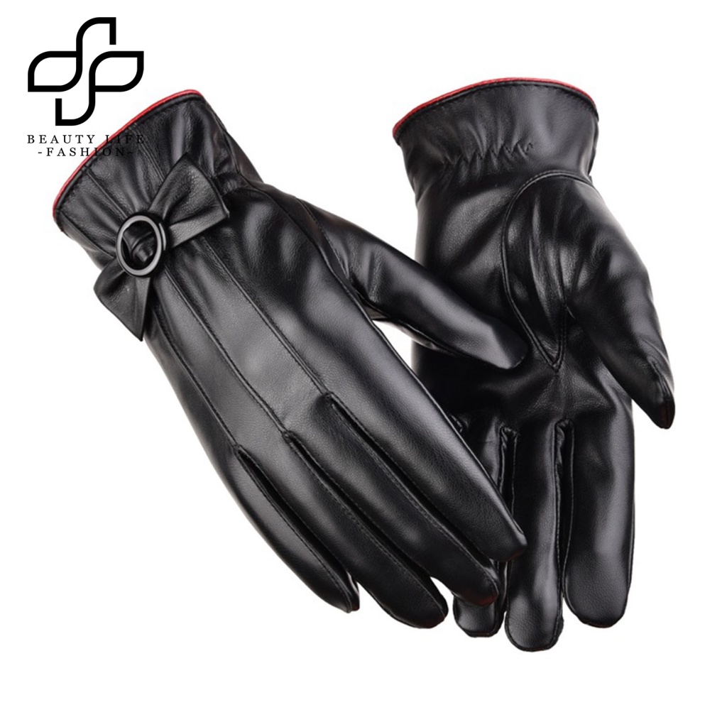 1 Đôi Găng Tay Da Giả Lót Lông Dày Dặn Chống Lạnh Có Thể Chạm Màn Hình Cảm Ứng Thời Trang Thu Đông Cho Nữ Ou