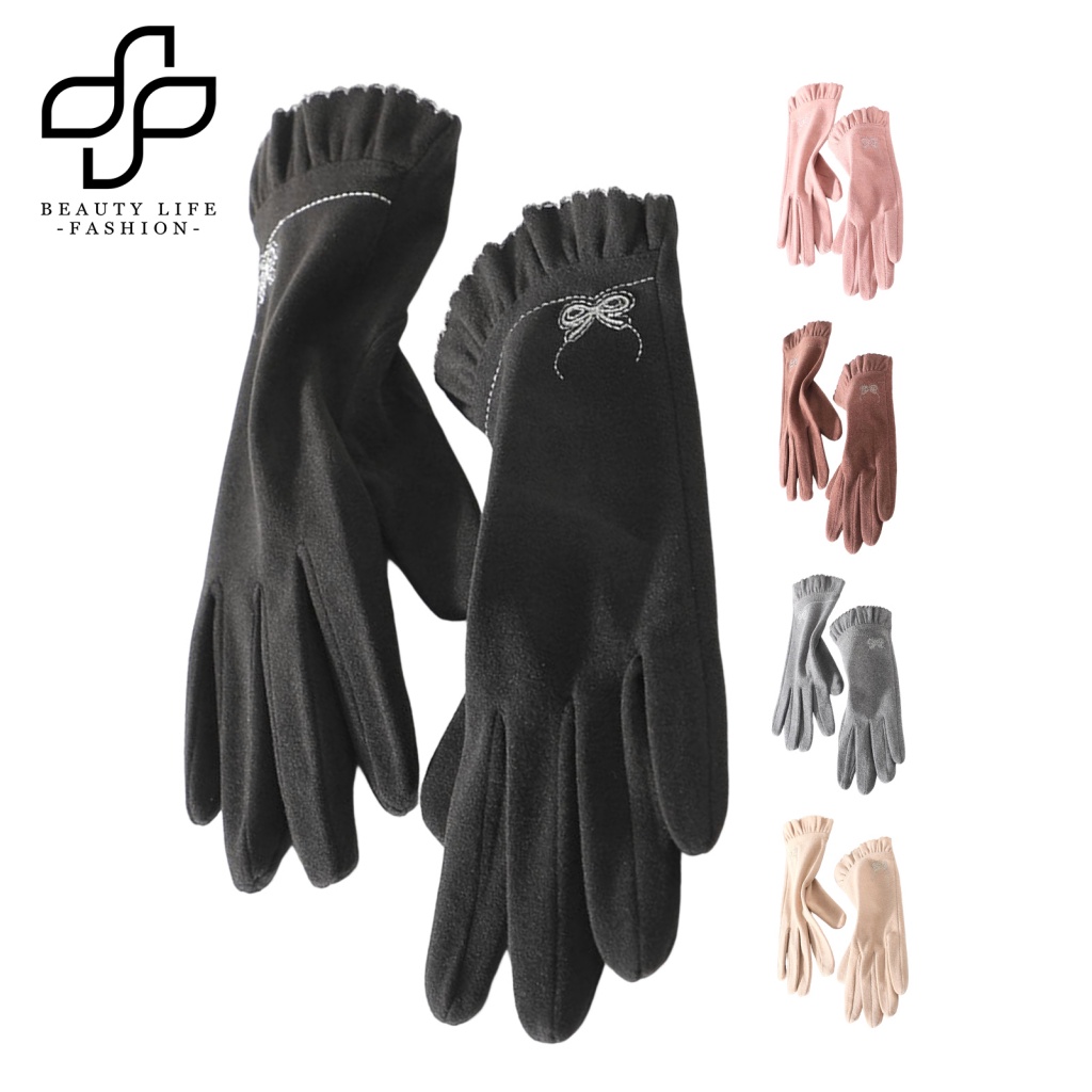 1 Đôi Găng Tay Chống Gió Chống Lạnh Dày Dặn Màu Trơn Có Thể Chạm Màn Hình Cảm Ứng Thời Trang Thu Đông Cho Nữ