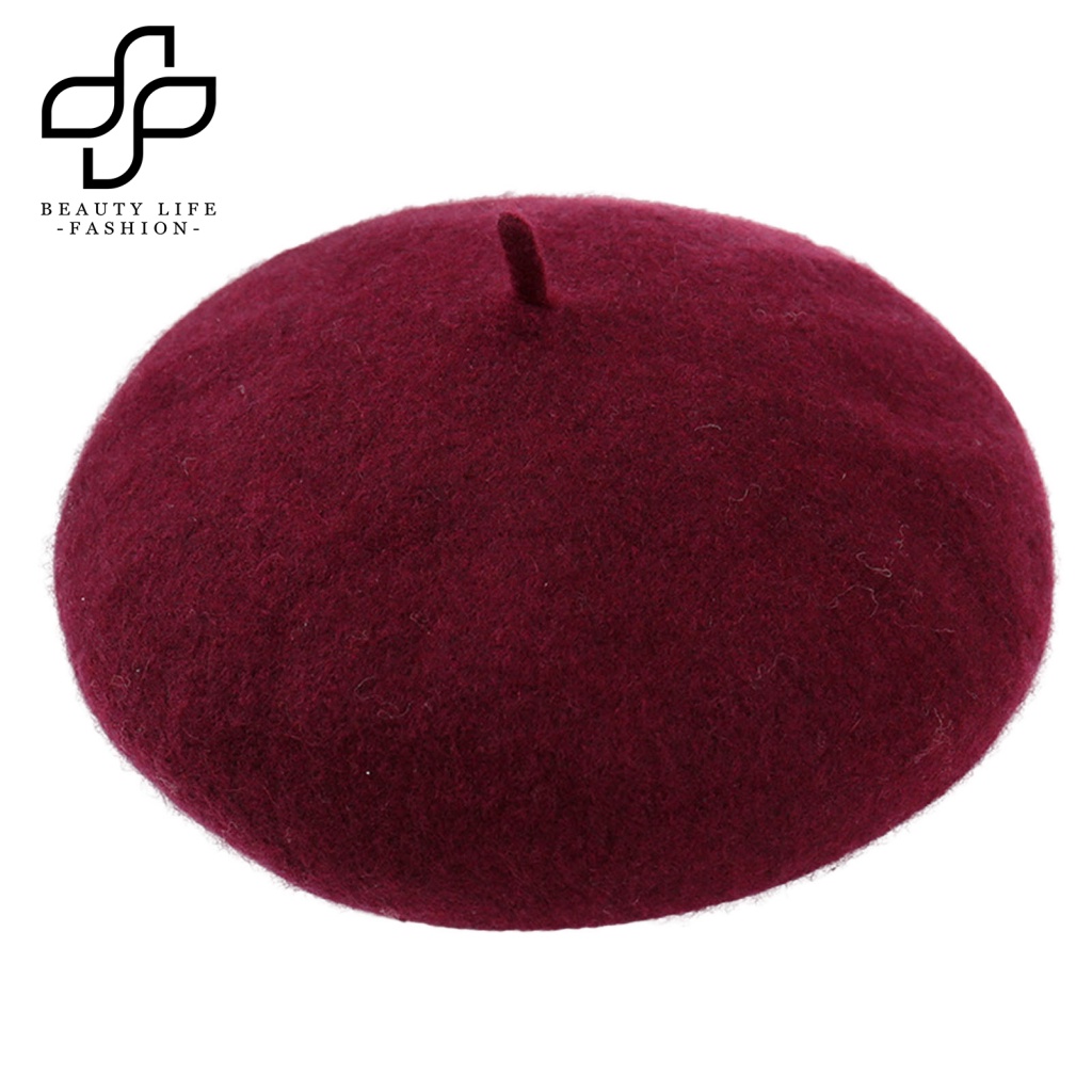 Nón Beret Len Dày Không Vành Thoáng Khí Màu Trơn Giữ Ấm Mùa Thu Đông Cho Nữ