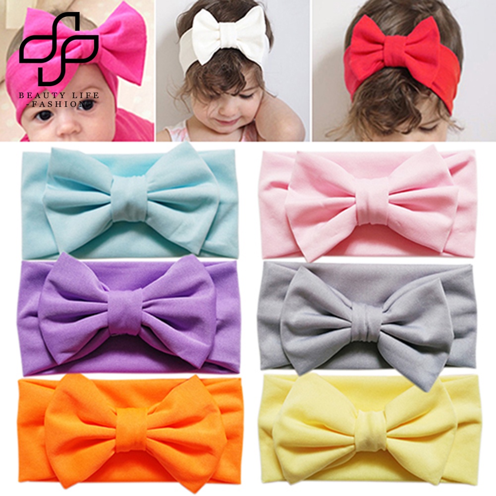 Băng Đô Nơ Co Giãn Màu Kẹo Trơn Dễ Thương Cho Bé Gái