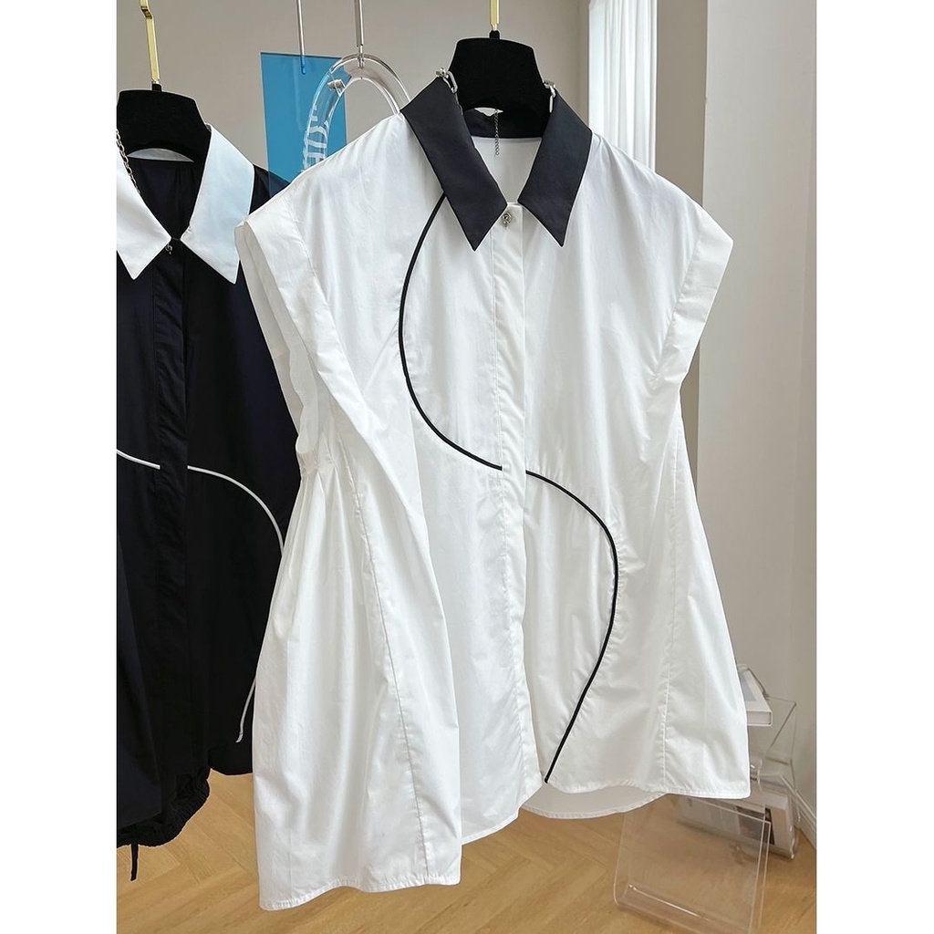Áo Sơ Mi Mùa Hè Dáng Chữ A Không Tay Che Bụng Phong Cách Hàn Quốc Cho Nữ