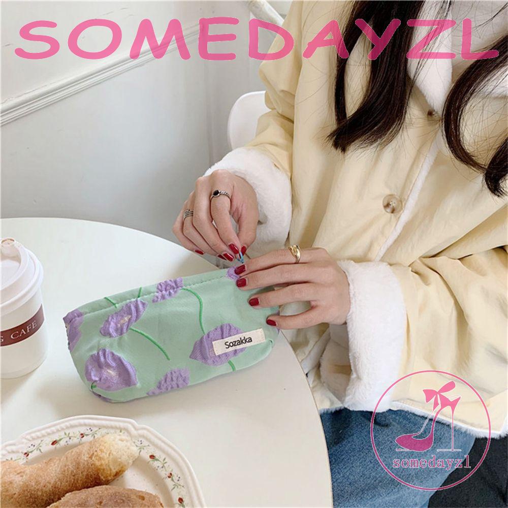 Túi Canvas Đựng Mỹ Phẩm / Cọ Trang Điểm Sức Chứa Lớn In Họa Tiết Hoa Dành Cho Nữ