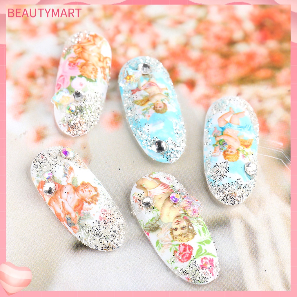 Set 10 Miếng Dán Móng Tay DIY Họa Tiết Thần Cupid Lâu Trôi Cho Nữ