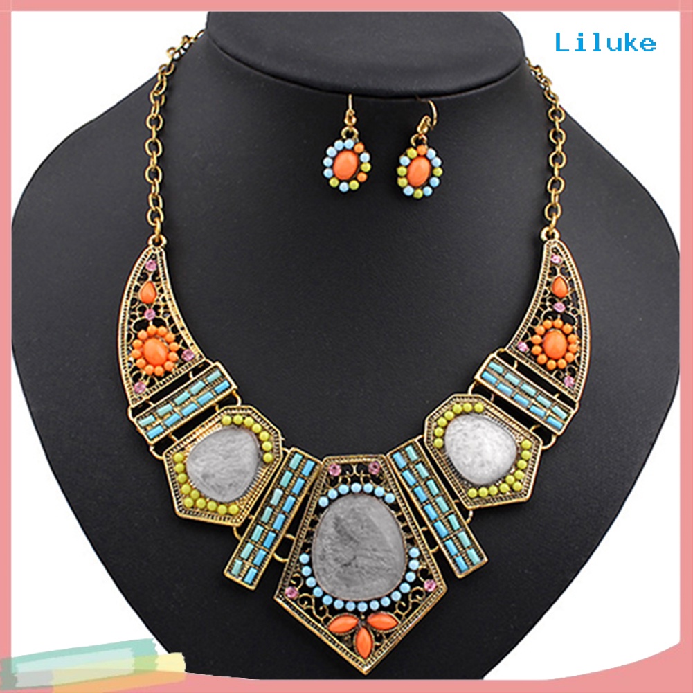 Bộ Vòng cổ + Đôi Khuyên Tai Phong Cách Boho Thời Trang Cho Nữ