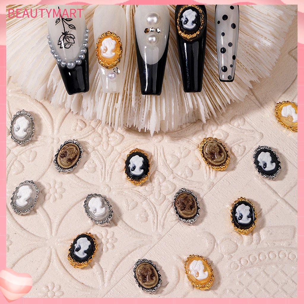 Bộ 10 Phụ Kiện Trang Trí Móng Tay Nghệ Thuật Ba Chiều Bằng Hợp Kim Phong Cách Ba Chiều Vintage