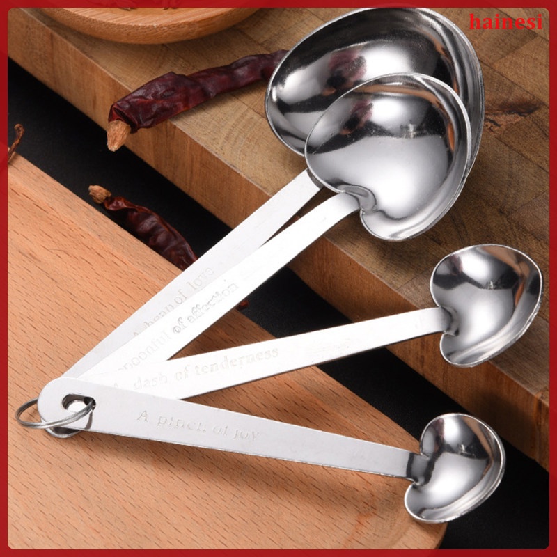 Bộ 2 Muỗng Đo Lường Bằng Thép Không Gỉ Hình Trái Tim