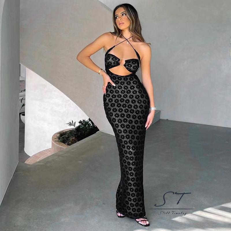 Đầm Dài Hai Dây Dáng Ôm Hở Lưng Thời Trang Đường Phố Mùa Hè CY03 Cho Nữ