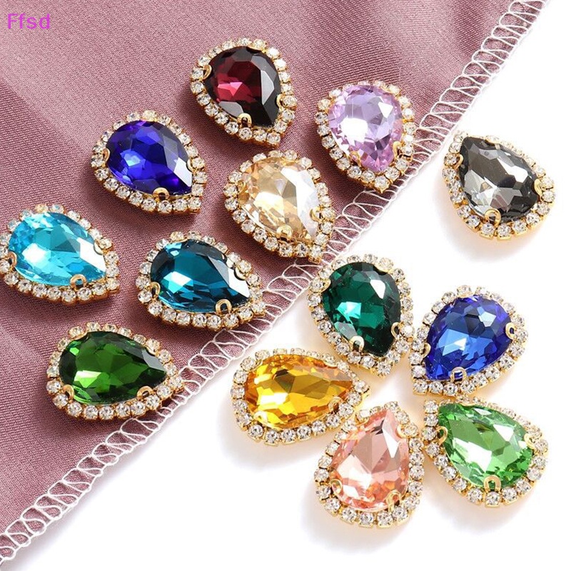 {Ffsd} Phụ Kiện Đá Pha Lê Hình Giọt Nước Có Khóa Cài Bằng Thủy Tinh Màu Vàng Trang Trí Đám Cưới DIY * Bán Chạy