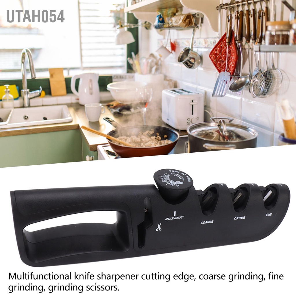 Utah054 Dụng Cụ Mài Dao Có Thể Điều Chỉnh 4 Trong 1 Màu Đen Sắc Nét Nhà Bếp Cho Hàng Gia Đình