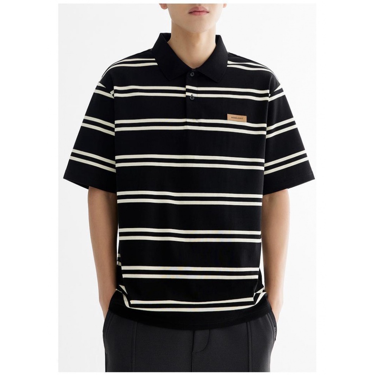 Áo Thun polo Ngắn Tay Form Rộng Họa Tiết Sọc Ngang Thời Trang Dành Cho Nam