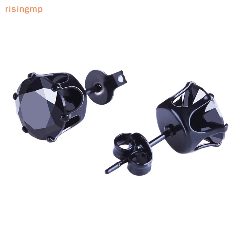 6 Đôi Bông Tai Hình Khối Tròn Màu Đen Bằng Thép Không Gỉ Kích Thước 3mm-8mm Dành Cho Nam Nữ