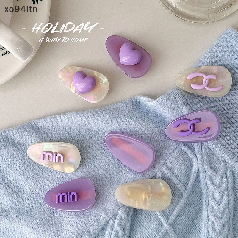 Kẹp Tóc Màu Tím In Họa Tiết Chữ / Trái Tim Hoạt Hình Xinh Xắn