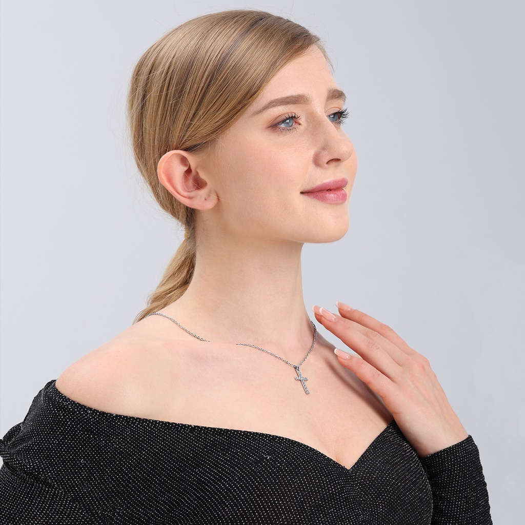 Vòng cổ Kim Loại Mỏng Mặt Thánh Giá Đính Đá Phong Cách Retro Cho Nữ