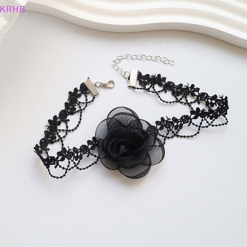 Vòng Cổ Choker Phối Dây Ruy Băng Dài Đính Hoa Trà Đen Phong Cách Gothic Cổ Điển Quyến Rũ Dành Cho Nữ Mới