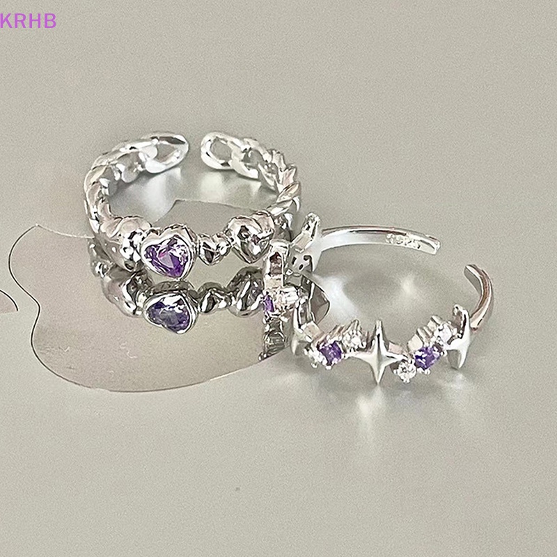 Nhẫn Cặp Đính Đá Pha Lê Tím Phong Cách Vintage Y2K Mới