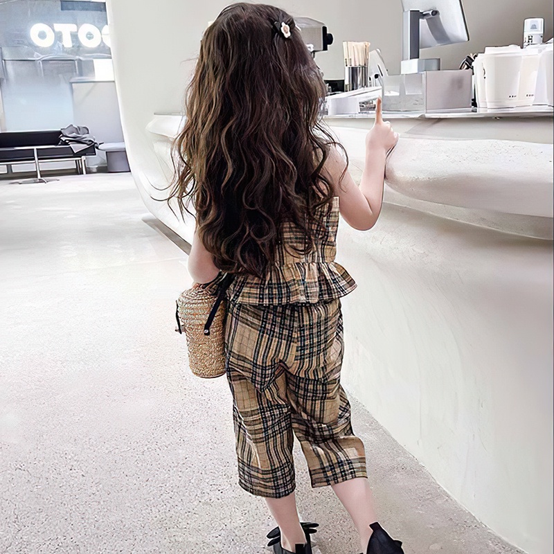 Bộ Áo Tank Top Kẻ Sọc + Quần Short Thời Trang Cho Bé Gái 2-7 Tuổi