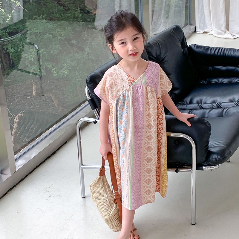 Đầm Thời Trang Mùa Hè Màu Sắc Xinh Xắn Dành Cho Bé Gái 2-7 Tuổi